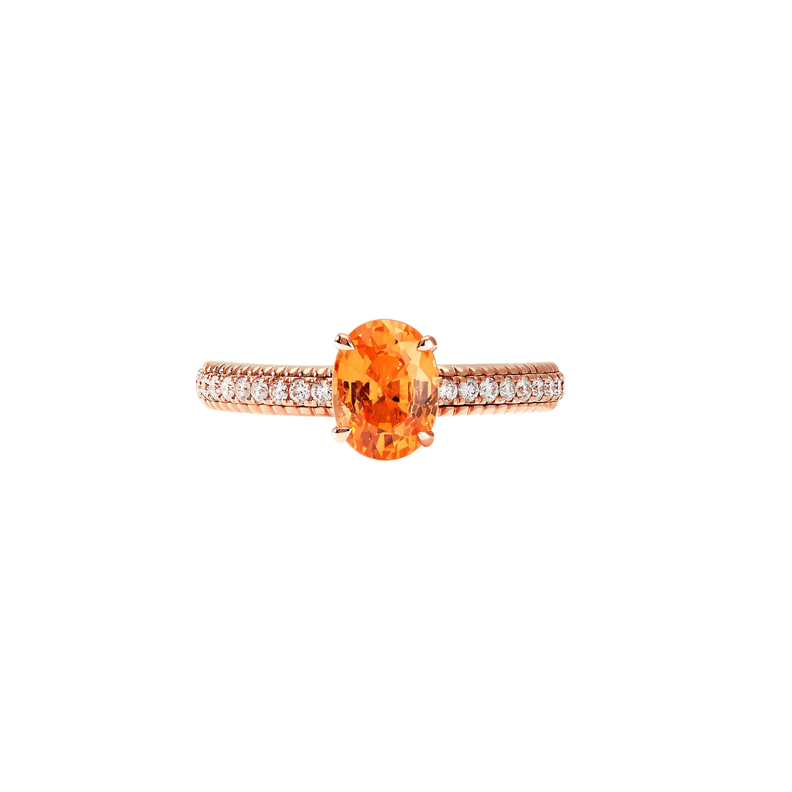 Fabergé Love By Faberge 18ct Rose Gold Spessartite Fluted Ring with Diamond Shoulders