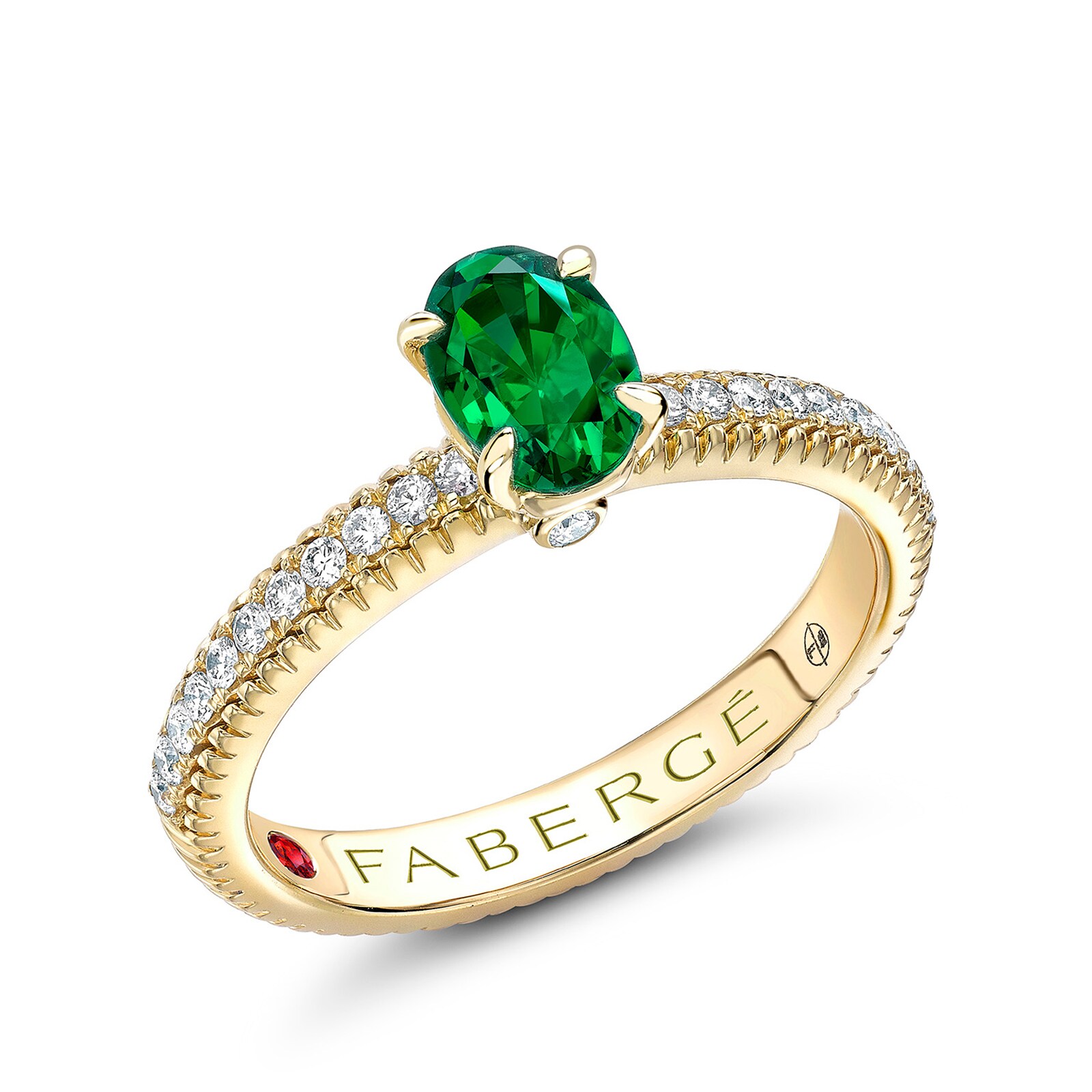 Fabergé Colours of Love 18ct Yellow Gold Emerald Fluted Ring with Diamond Shoulders Fabergé Colours of Love 18ct Yellow Gold Emerald Fluted Ring with Diamond Shoulders