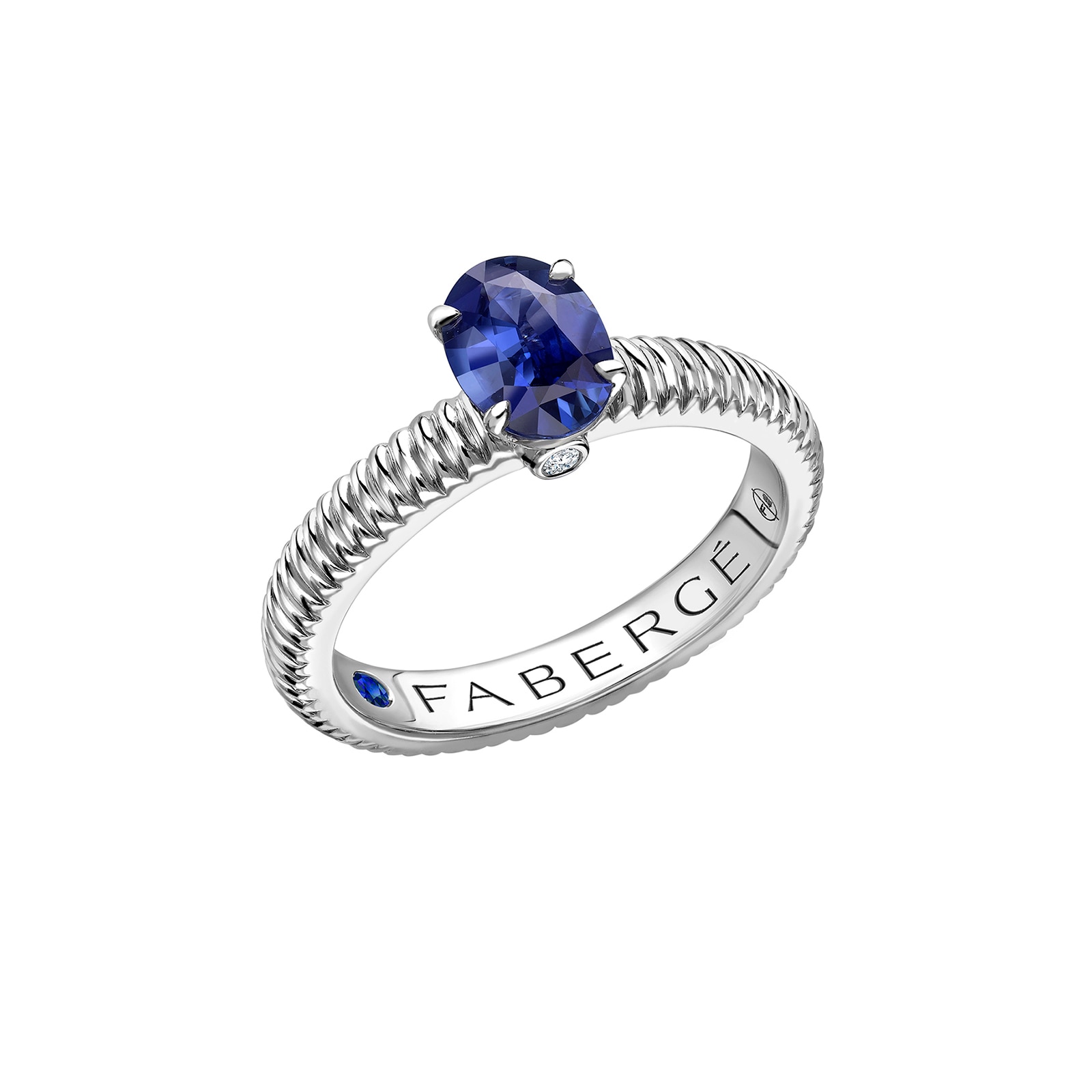 Colours of Love 18ct White Gold Blue Sapphire Fluted Ring - Ring Size K