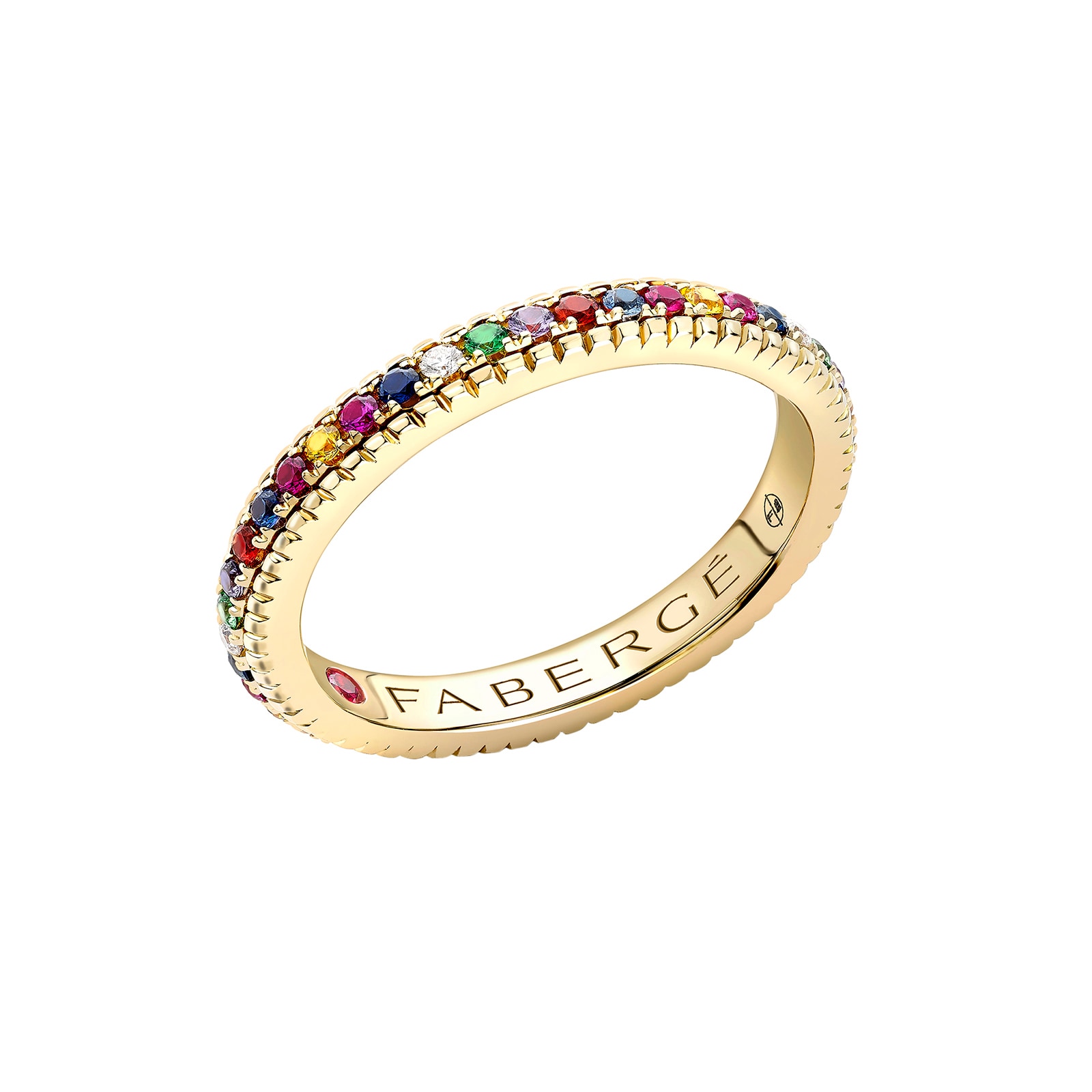 Colours of Love 18ct Yellow Gold Multicoloured Gemstone Fluted Eternity Ring - Ring Size P