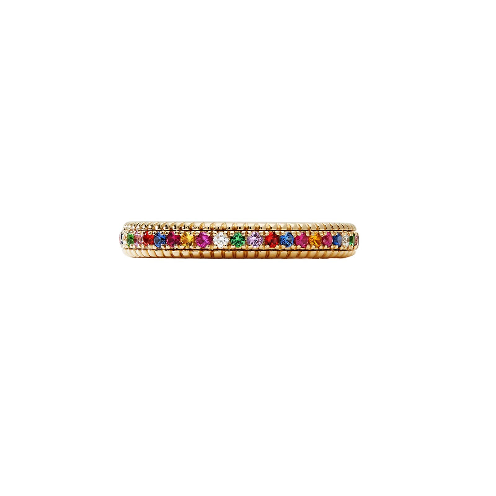 Fabergé Love By Faberge 18ct Yellow Gold Multicoloured Gemstone Fluted Eternity Ring - Ring Size I
