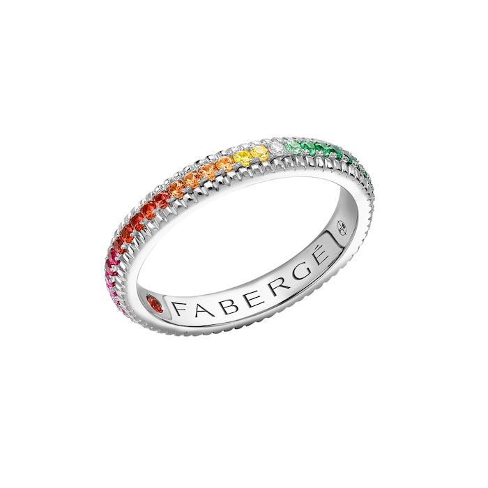 Fabergé Colours of Love 18ct White Gold Rainbow Multicoloured Gemstone Fluted Eternity Ring
