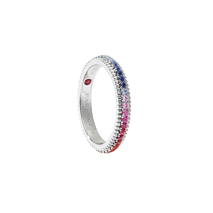 Fabergé Colours of Love 18ct White Gold Rainbow Multicoloured Gemstone Fluted Eternity Ring