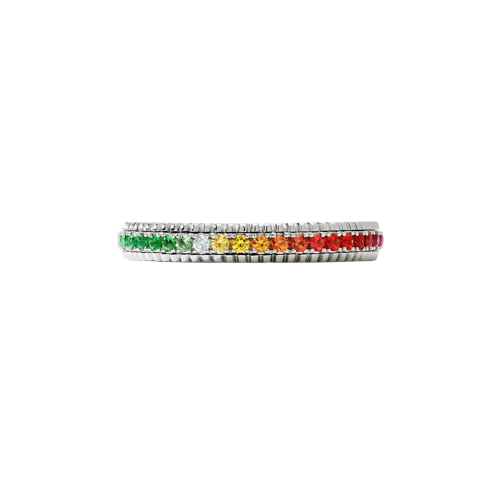 Fabergé Love By Faberge 18ct White Gold Rainbow Multicoloured Gemstone Fluted Eternity Ring Fabergé Love By Faberge 18ct White Gold Rainbow Multicoloured Gemstone Fluted Eternity Ring