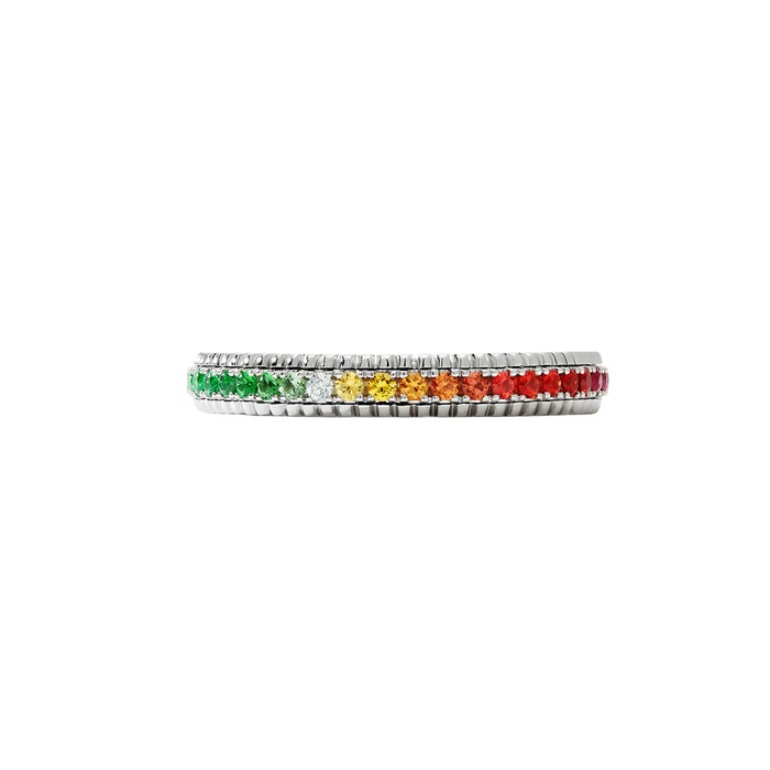 Fabergé Colours of Love 18ct White Gold Rainbow Multicoloured Gemstone Fluted Eternity Ring