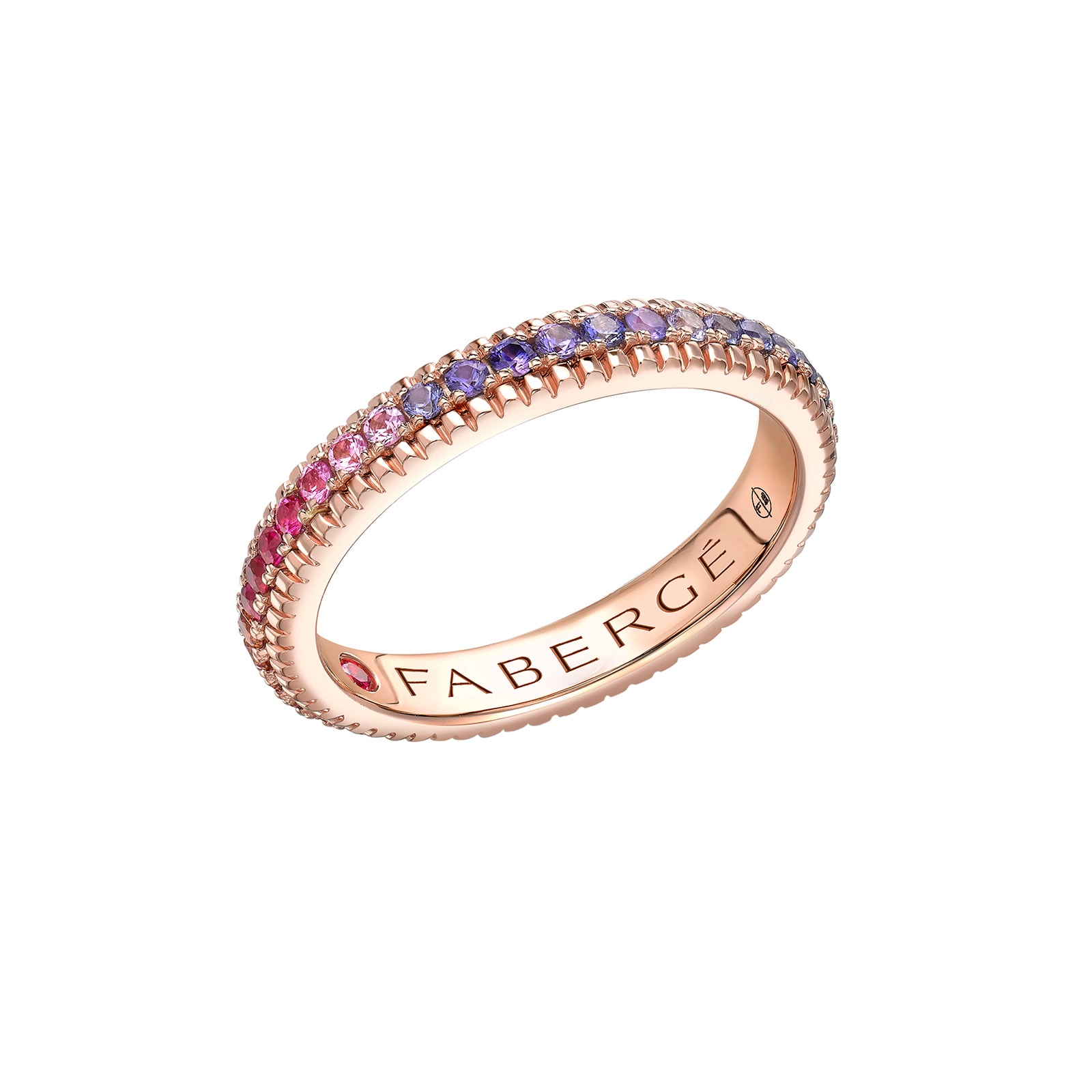 Colours of Love 18ct Rose Gold Rainbow Multicoloured Gemstone Fluted Eternity Ring - Ring Size J