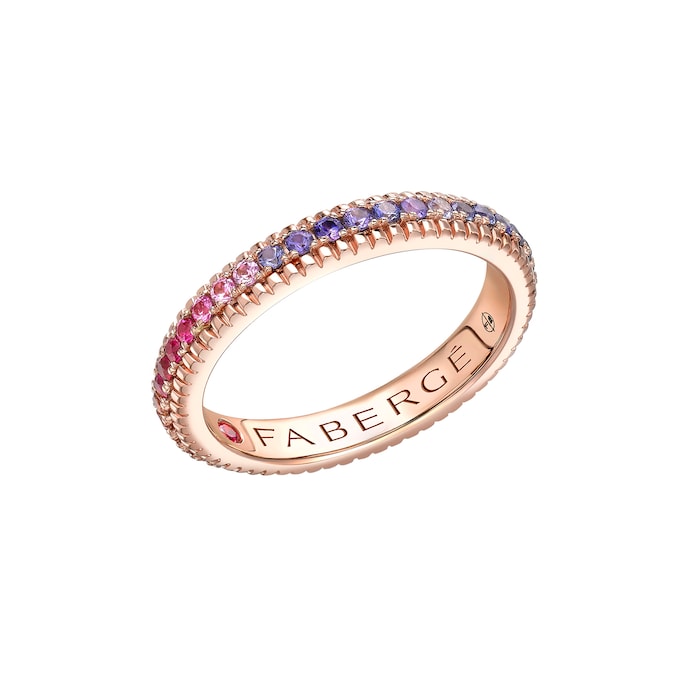 Fabergé Colours of Love 18ct Rose Gold Rainbow Multicoloured Gemstone Fluted Eternity Ring