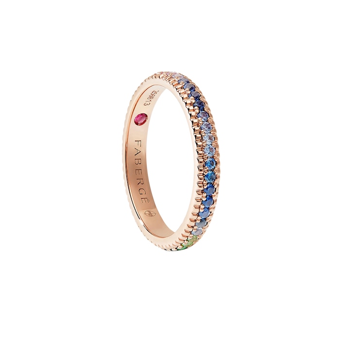 Fabergé Colours of Love 18ct Rose Gold Rainbow Multicoloured Gemstone Fluted Eternity Ring