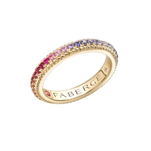 Fabergé Colours of Love 18ct Yellow Rainbow Multicoloured Gemstone Fluted Eternity Ring