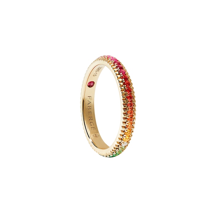 Fabergé Colours of Love 18ct Yellow Rainbow Multicoloured Gemstone Fluted Eternity Ring