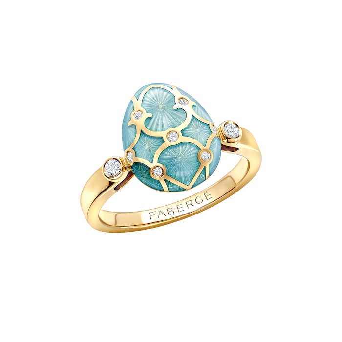 Fabergé Heritage 18ct Yellow Gold Diamond & Tourquoise Enamel Egg Ring