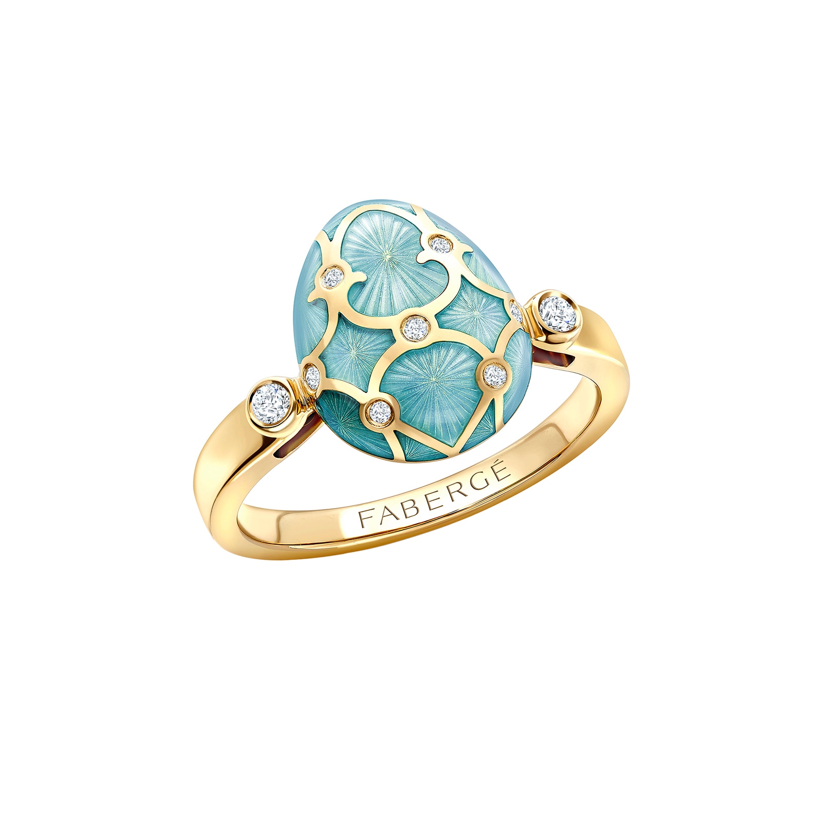 Fabergé Heritage 18ct Yellow Gold Diamond & Turquoise Enamel Egg Ring