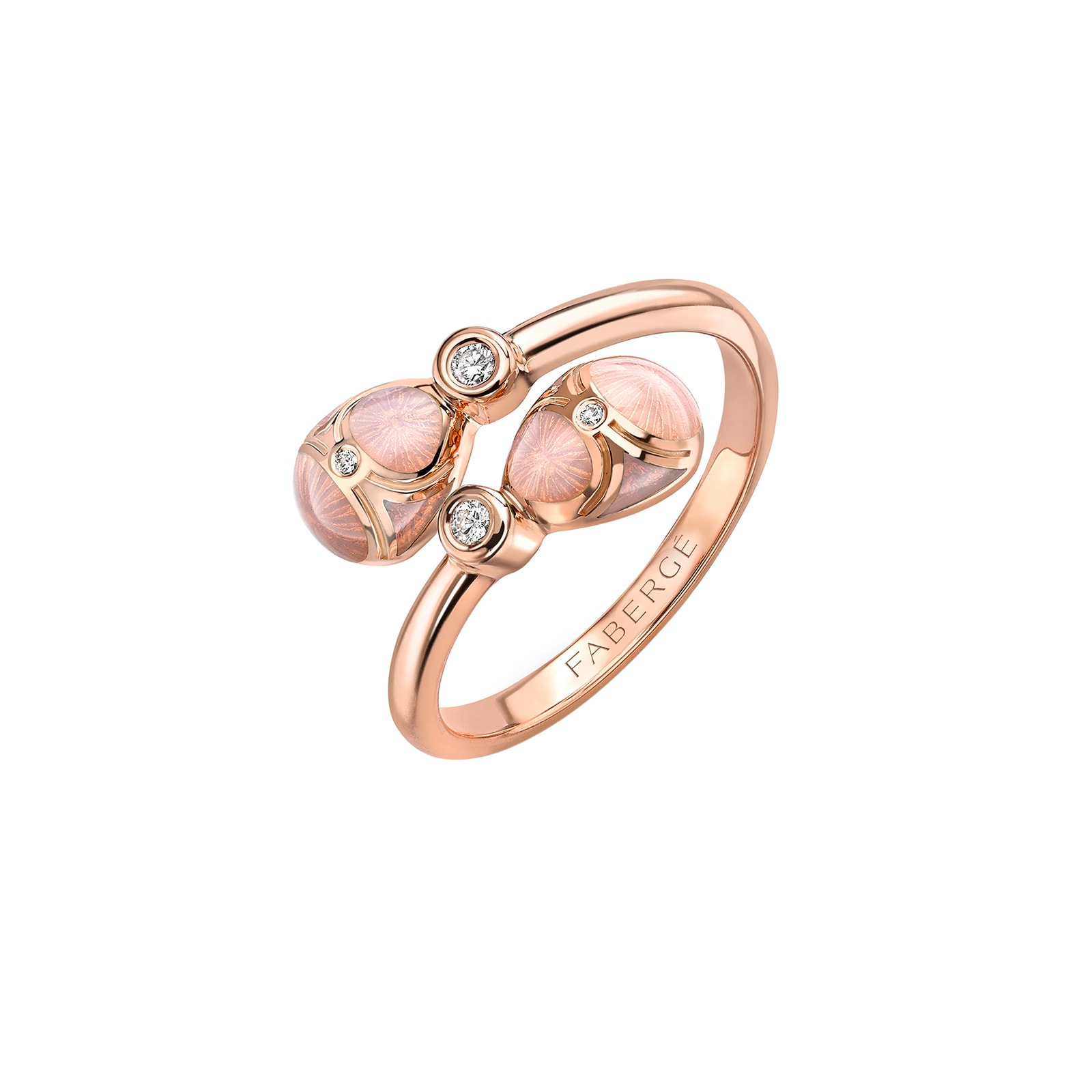 Heritage 18ct Rose Gold Diamond & Pink Enamel Crossover Ring - Ring Size M