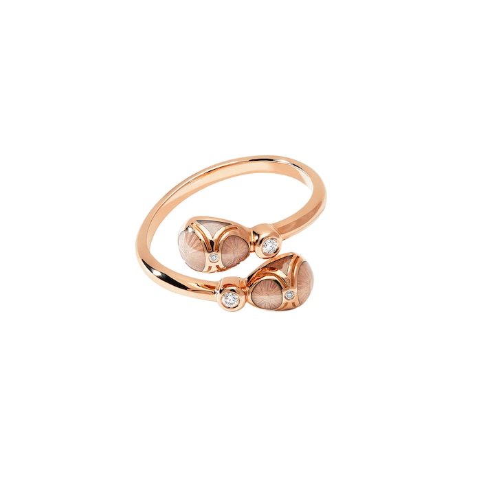 Fabergé Heritage 18ct Rose Gold Diamond & Pink Enamel Crossover Ring