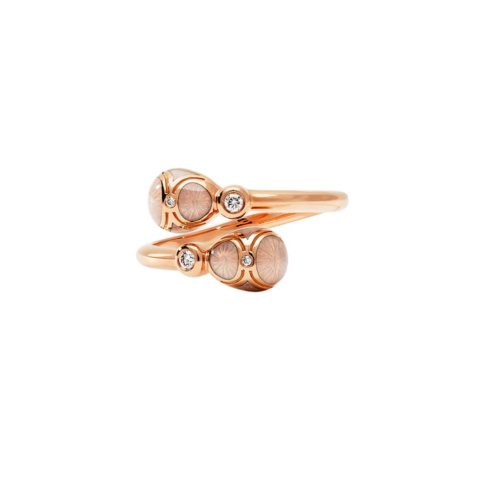 Fabergé Heritage 18ct Rose Gold Diamond & Pink Enamel Crossover Ring