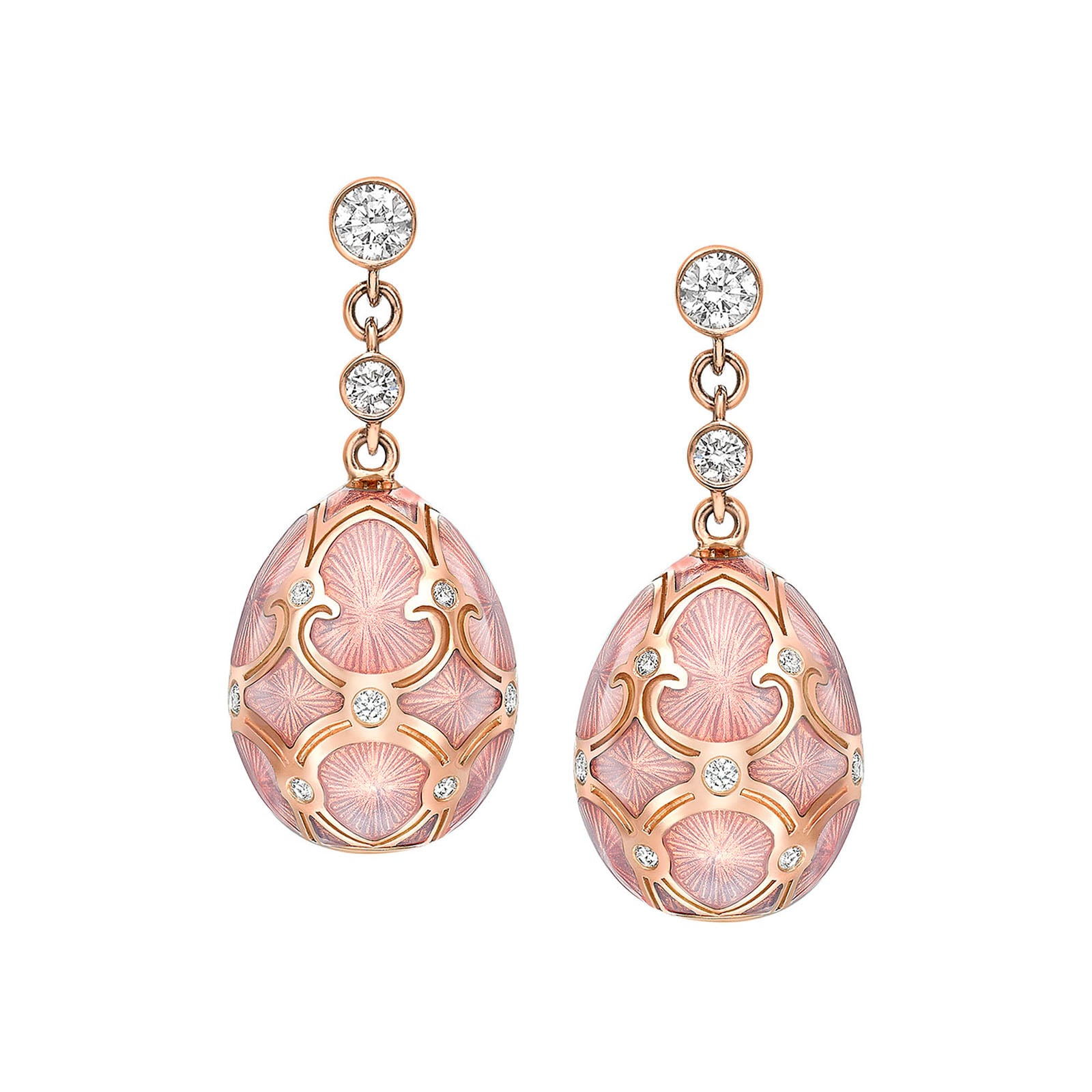 Heritage 18ct Rose Gold Diamond & Pink Enamel Egg Drop Earrings image