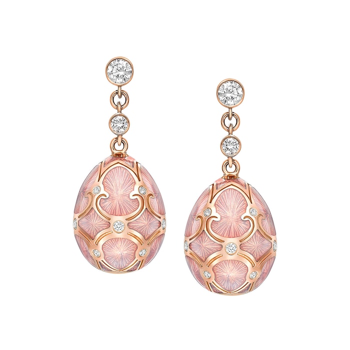 Fabergé Fabergé Essence 18ct Rose Gold Diamond & Pink Enamel Egg Drop Earrings