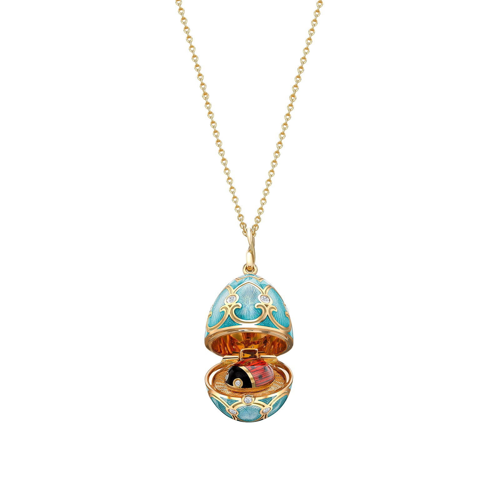 Fabergé Heritage 18ct Yellow Gold Diamond & Turquoise Enamel Ladybird Surprise Locket Fabergé Heritage 18ct Yellow Gold Diamond & Turquoise Enamel Ladybird Surprise Locket
