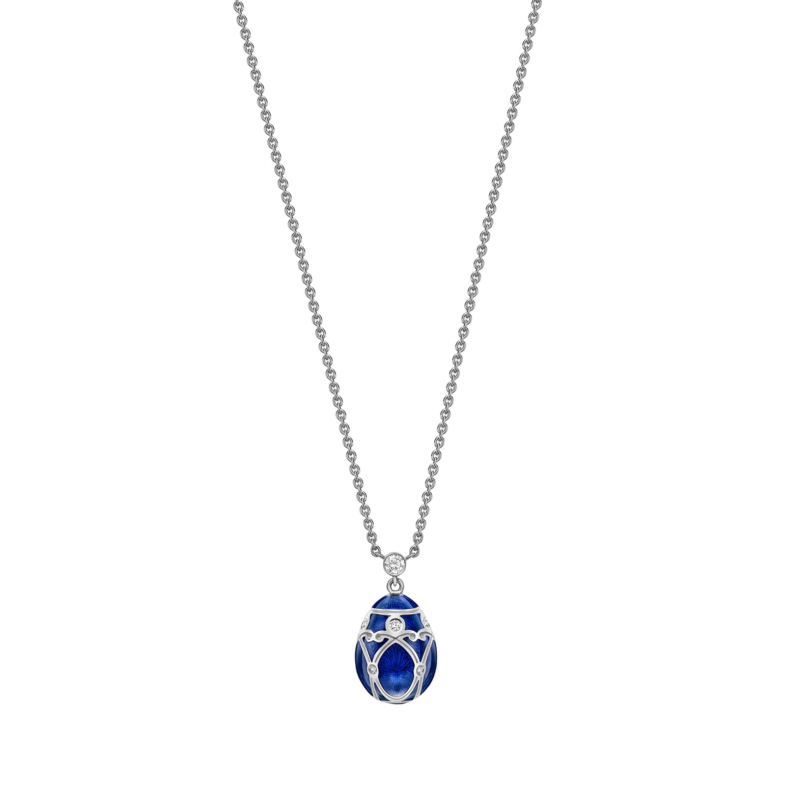 Fabergé Heritage 18ct Palais White Gold Diamond & Royal Blue Enamel Petite Egg Pendant