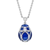 Fabergé Heritage 18ct Palais White Gold Diamond & Royal Blue Enamel Petite Egg Pendant