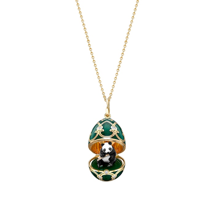Fabergé Heritage 18ct Yellow Gold Diamond & Green Enamel Panda Surprise Locket