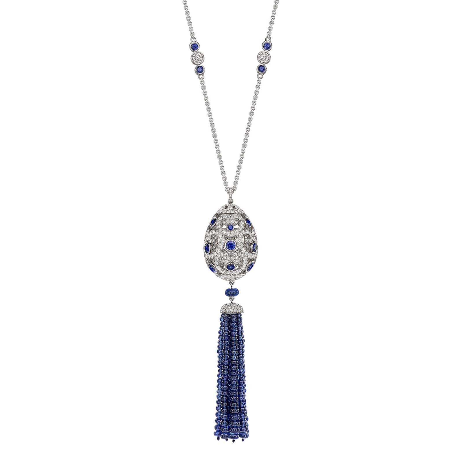 Faberge Imperial Imperatrice 18ct White Gold & Blue Sapphire Tassel Pendant