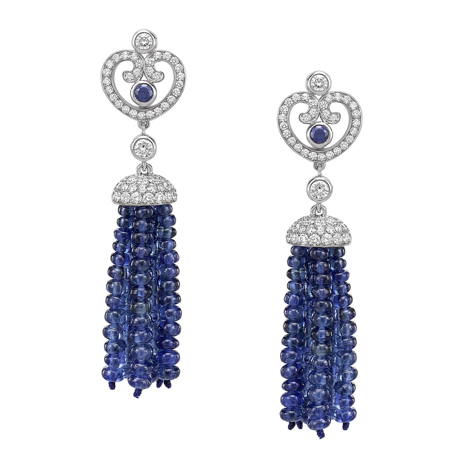 Faberge Imperial Imperatrice 18ct White Gold & Blue Sapphire Tassel Earrings