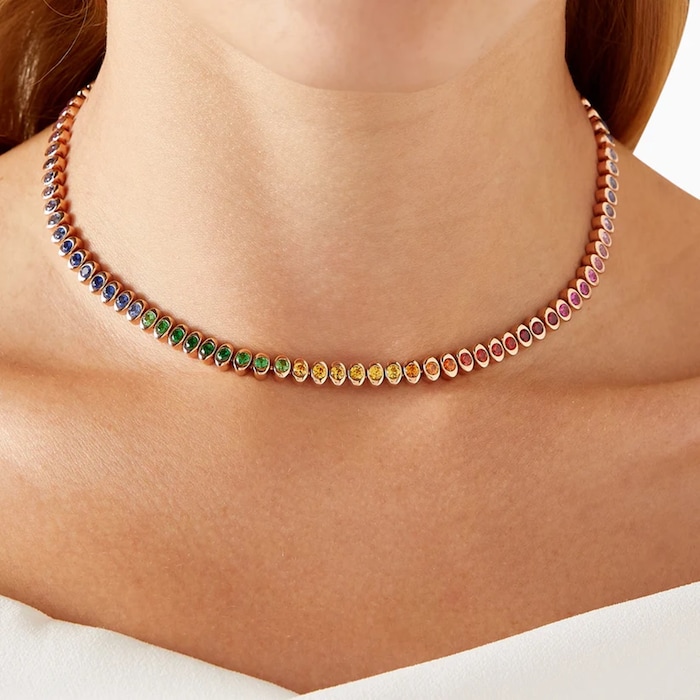 Fabergé Colours of Love Cosmic Curve 18ct Rose Gold Multistone Necklace