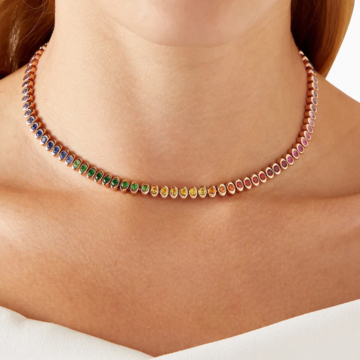Fabergé Colours of Love Cosmic Curve 18ct Rose Gold Multistone Necklace