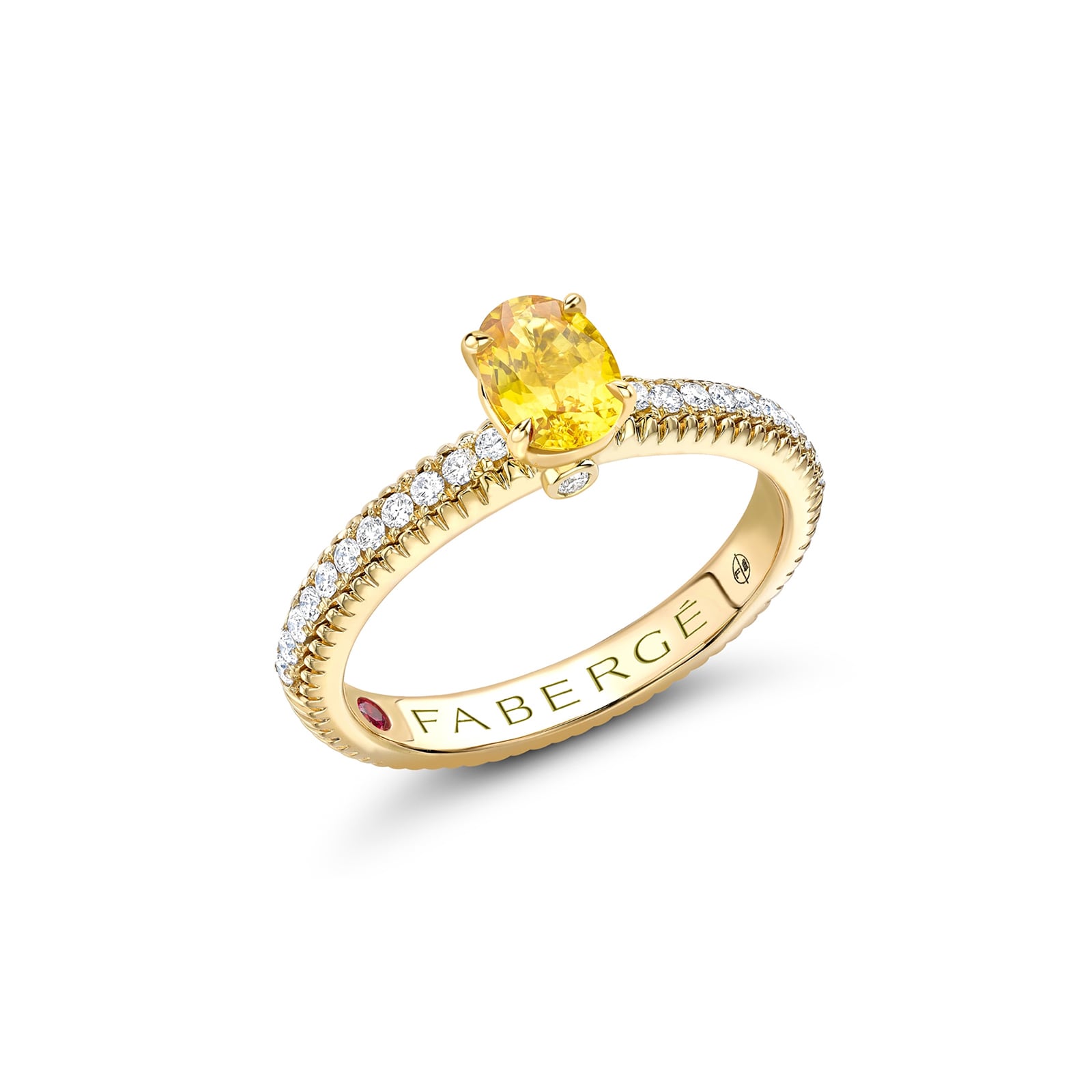 Fabergé Love By Faberge 18ct Yellow Gold Yellow Sapphire Fluted Ring with Diamond Shoulders Fabergé Love By Faberge 18ct Yellow Gold Yellow Sapphire Fluted Ring with Diamond Shoulders