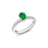 Fabergé Colours of Love 18ct White Gold Emerald Fluted Ring with Diamond Set Shoulders