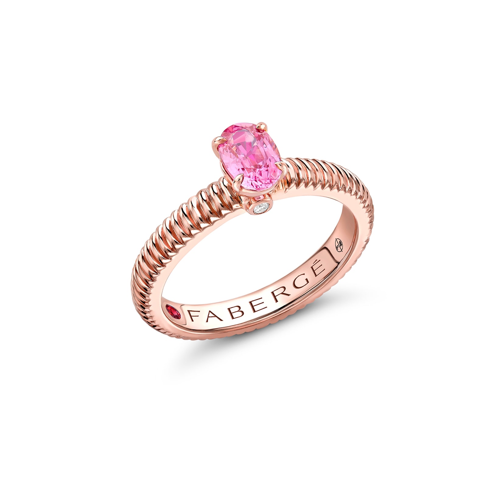 Colours of Love 18ct Rose Gold Pink Sapphire Fluted Ring - Ring Size L.5