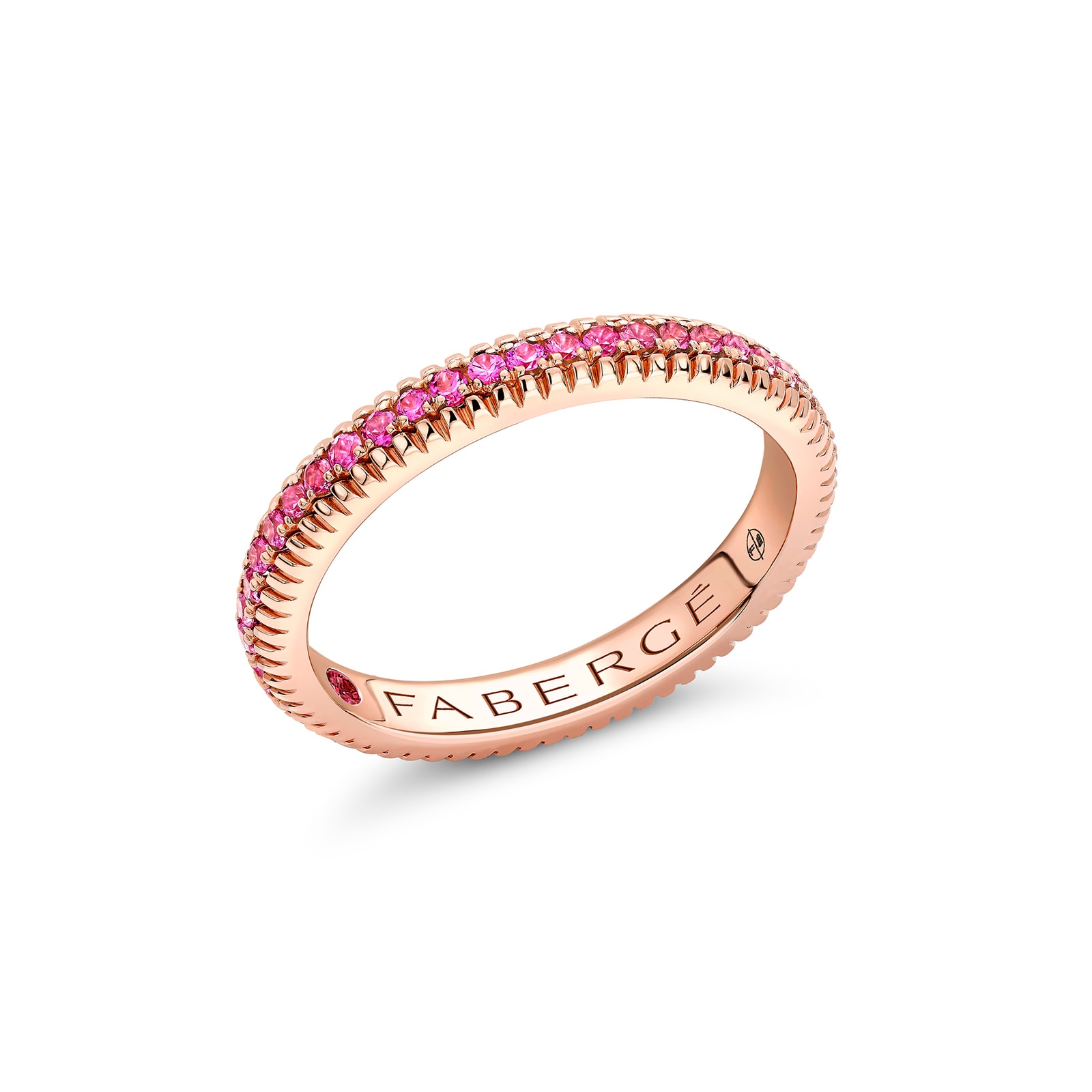 Fabergé Colours of Love 18ct Rose Gold Pink Sapphire Fluted Eternity Ring