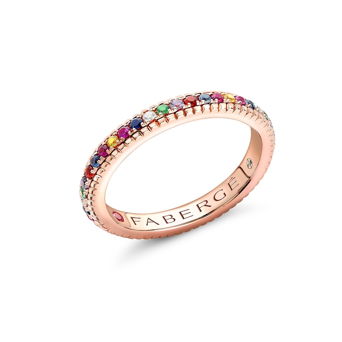 Fabergé Colours of Love 18ct Rose Gold Multicoloured Gemstone Fluted Eternity Ring