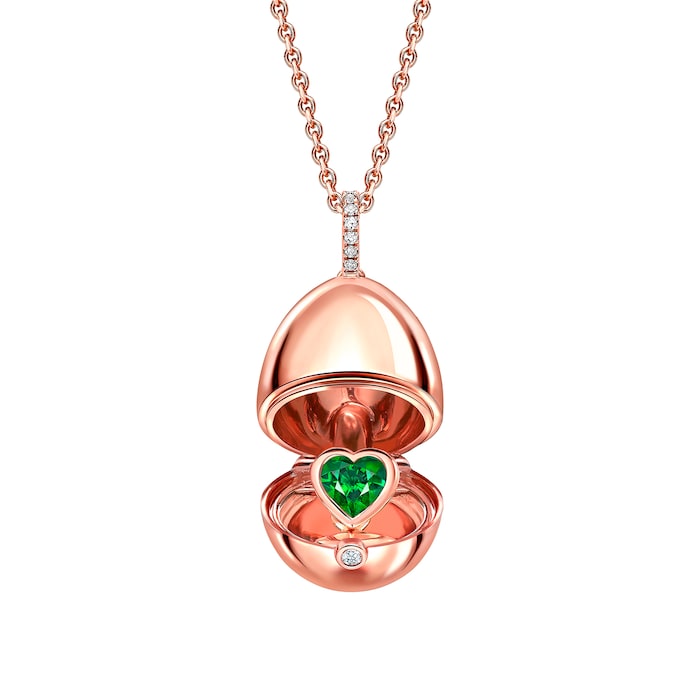 Fabergé Fabergé Essence 18ct Rose Gold Emerald Heart Surprise Locket