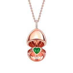 37280225 - Fabergé Essence 18ct Rose Gold Emerald Heart Surprise Locket