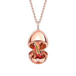 37280226 - Fabergé Essence 18ct Rose Gold Red Lacquer & Ruby Set Shoe Surprise Locket
