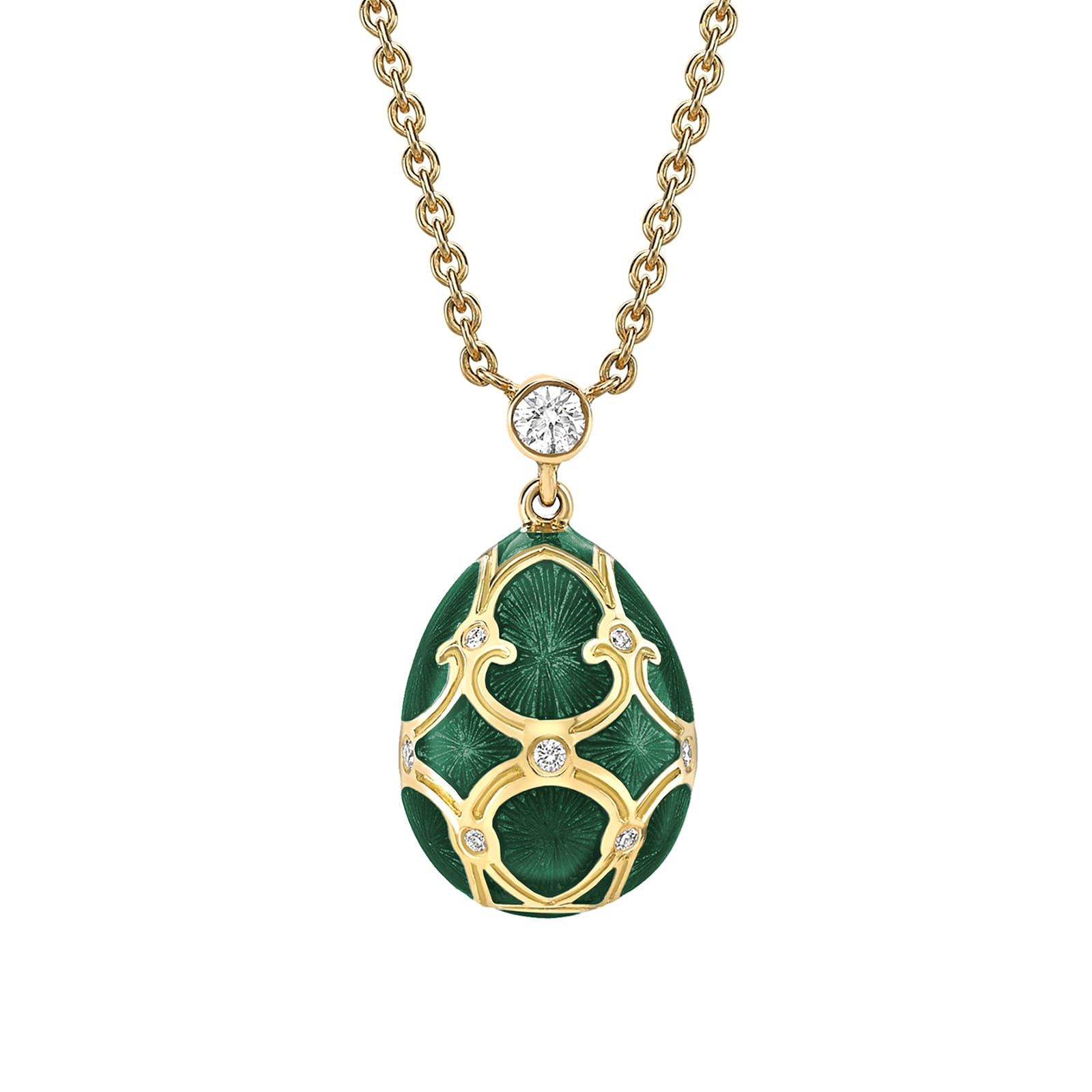 Fabergé Heritage 18ct Yellow Gold Diamond & Green Guilloché Enamel Petit Egg Pendant Fabergé Heritage 18ct Yellow Gold Diamond & Green Guilloché Enamel Petit Egg Pendant
