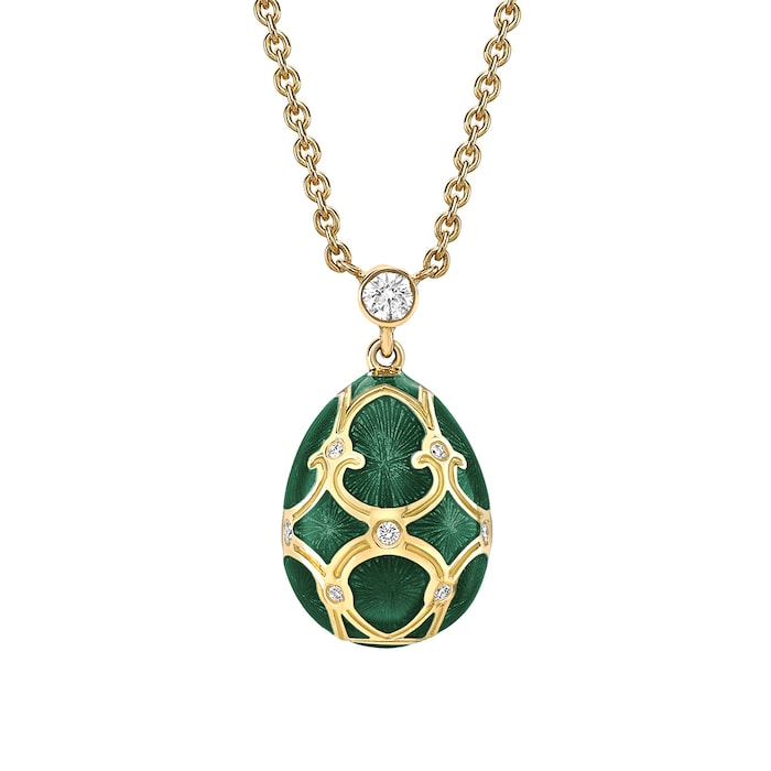 Fabergé Heritage 18ct Yellow Gold Diamond & Green Guilloché Enamel Petit Egg Pendant