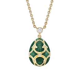 37280229 - Heritage 18ct Yellow Gold Diamond & Green Guilloché Enamel Petit Egg Pendant