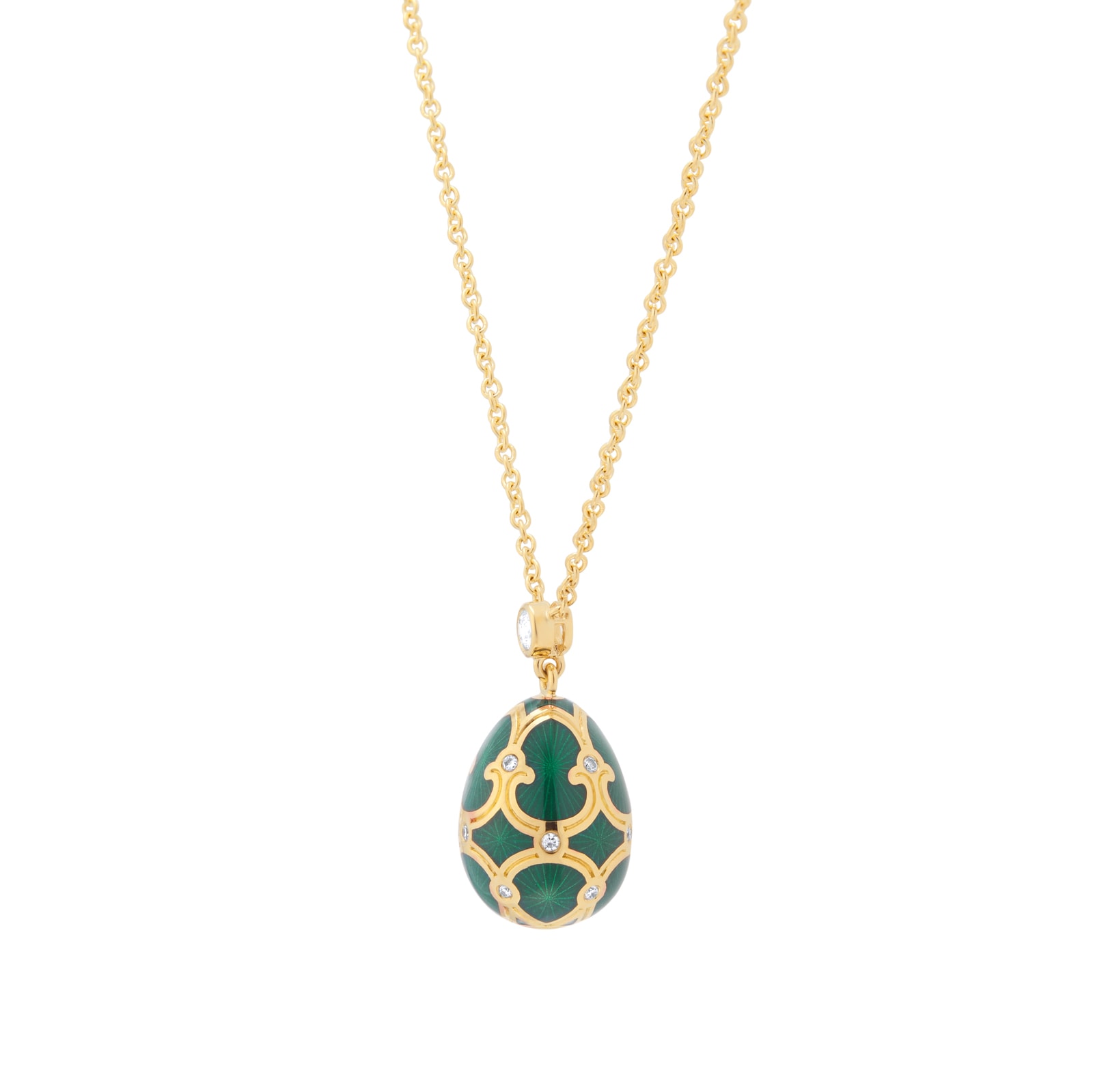 Fabergé Heritage 18ct Yellow Gold Diamond & Green Guilloché Enamel Petit Egg Pendant Fabergé Heritage 18ct Yellow Gold Diamond & Green Guilloché Enamel Petit Egg Pendant
