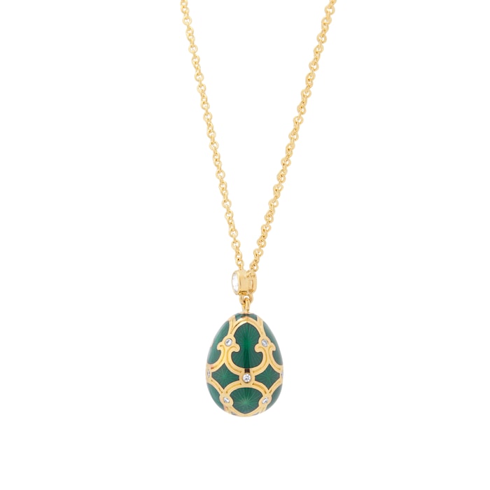 Fabergé Heritage 18ct Yellow Gold Diamond & Green Guilloché Enamel Petit Egg Pendant