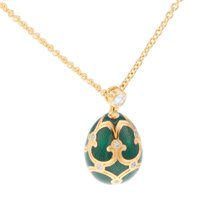 Fabergé Heritage 18ct Yellow Gold Diamond & Green Guilloché Enamel Petit Egg Pendant