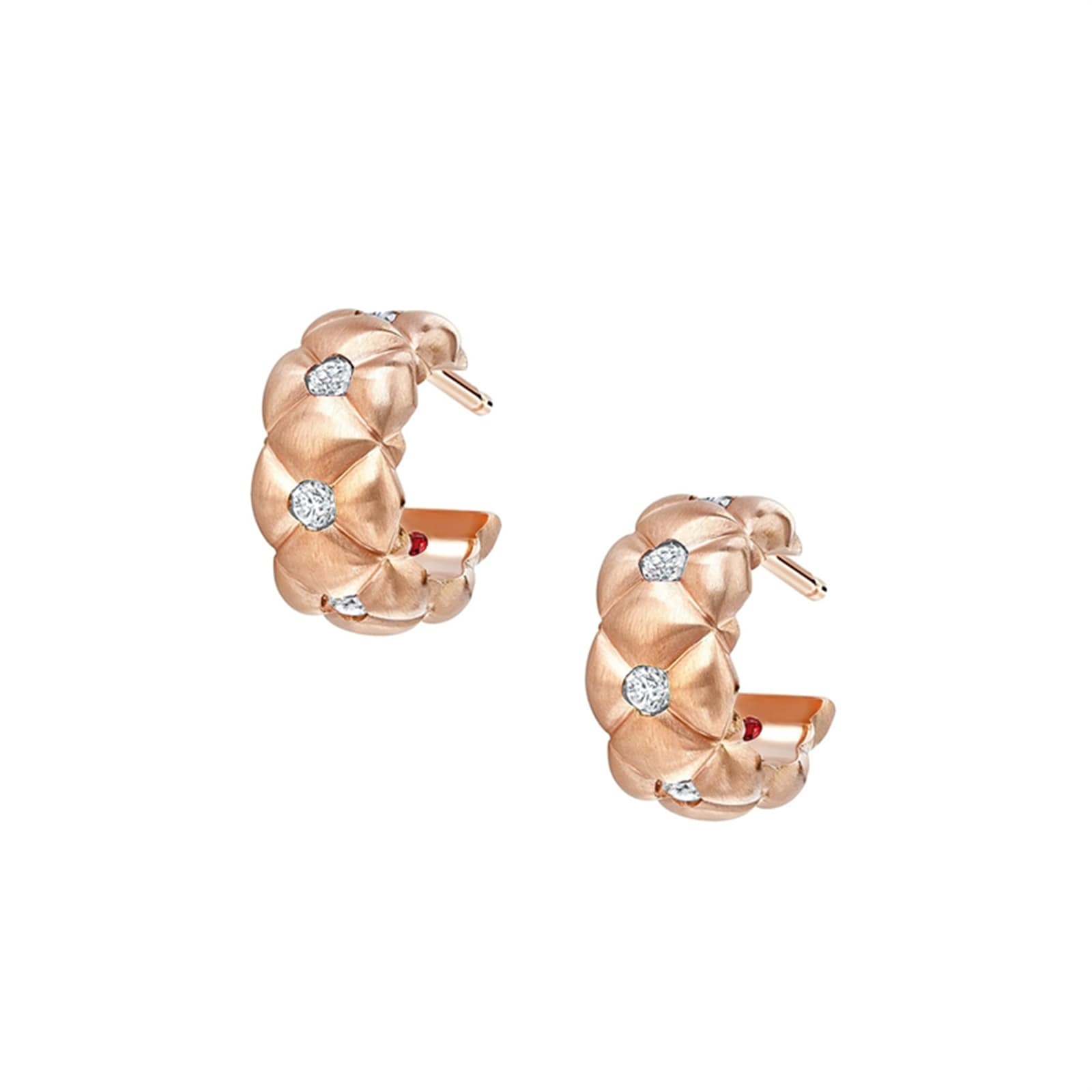 Fabergé Treillage Brushed 18ct Rose Gold & 0.25ct Diamond Huggie Hoop Earrings