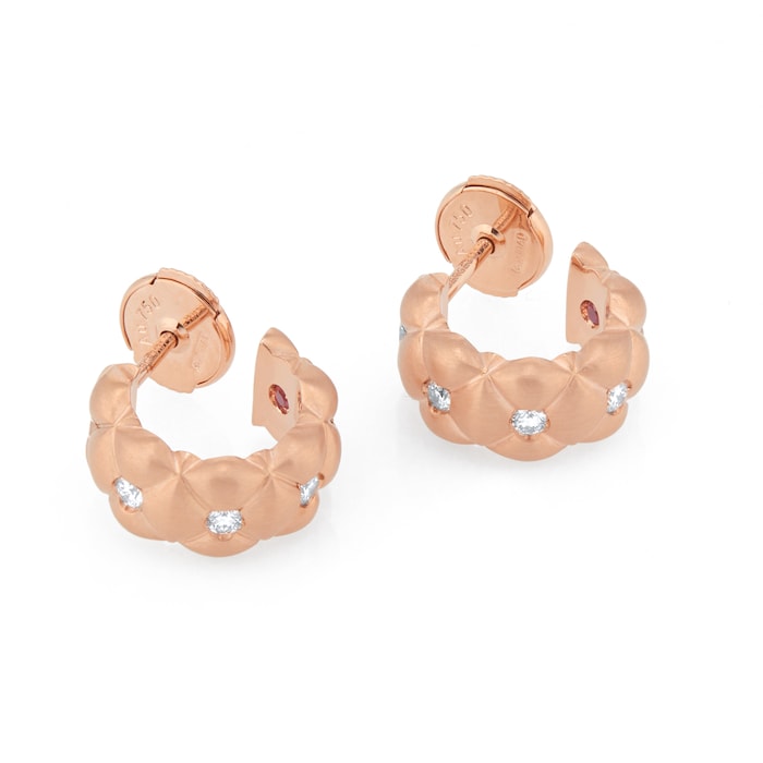 Fabergé Treillage Brushed 18ct Rose Gold & 0.25ct Diamond Huggie Hoop Earrings