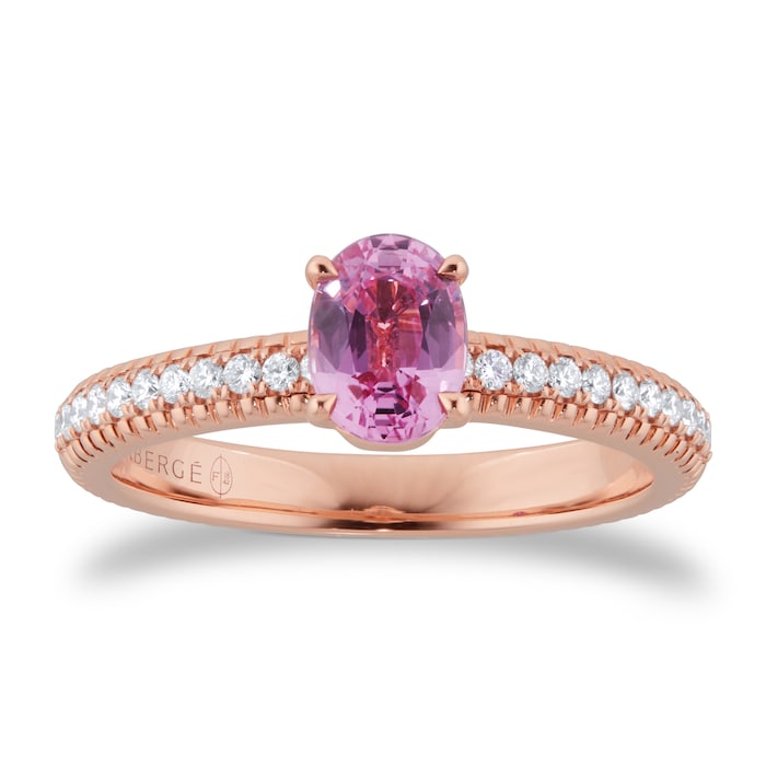 Fabergé Colours of Love 18ct Rose Gold Pink Sapphire Fluted Ring with Diamond Shoulders