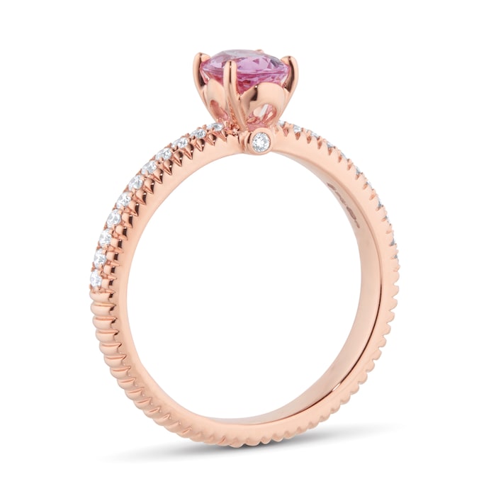 Fabergé Colours of Love 18ct Rose Gold Pink Sapphire Fluted Ring with Diamond Shoulders