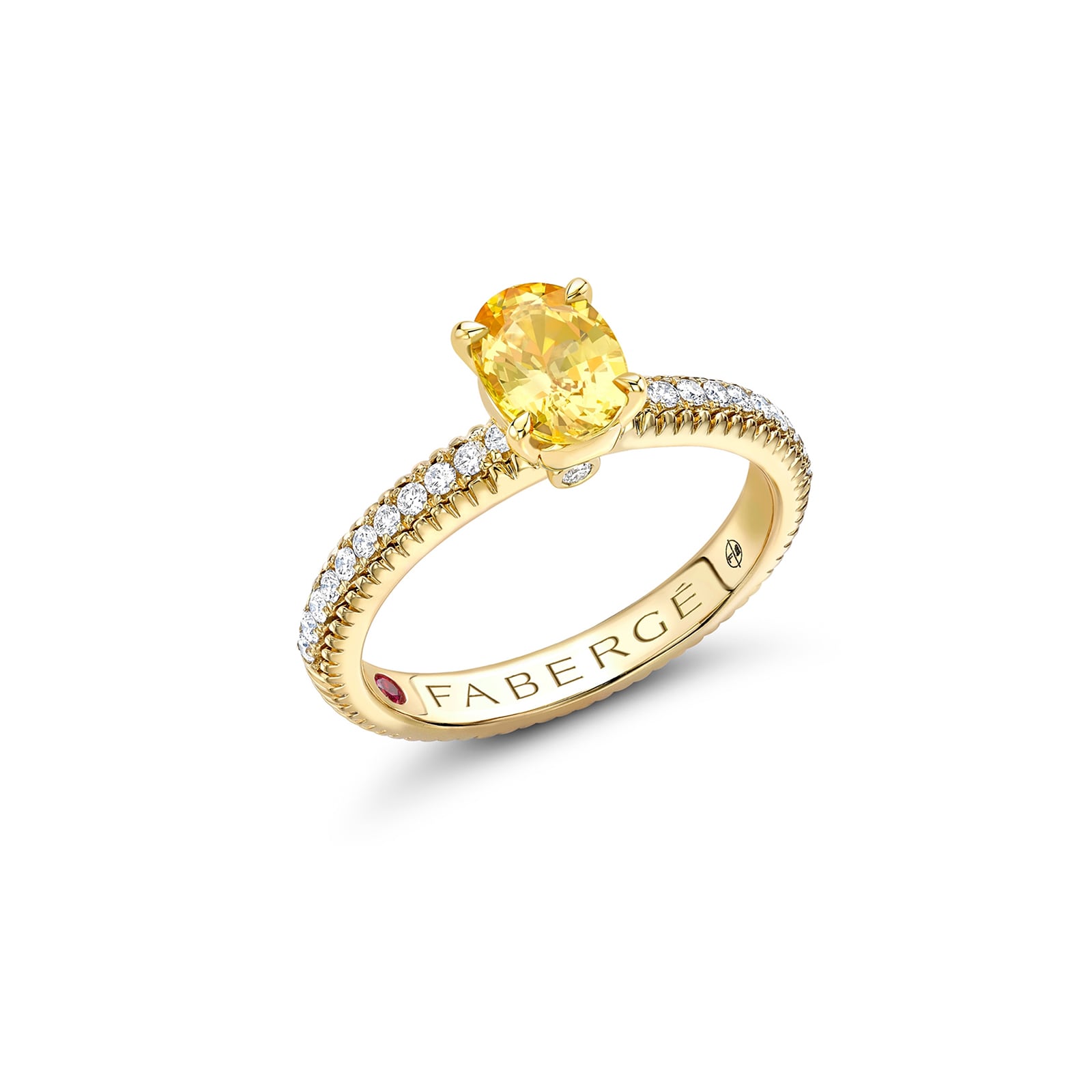 Fabergé Love By Faberge 18ct Yellow Gold Yellow Sapphire Fluted Ring with Diamond Shoulders Fabergé Love By Faberge 18ct Yellow Gold Yellow Sapphire Fluted Ring with Diamond Shoulders