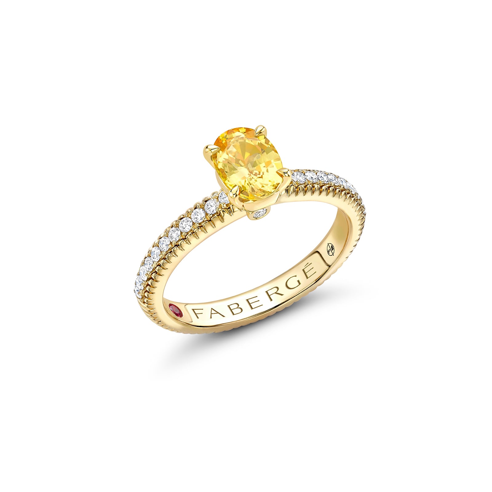 Fabergé Colours of Love 18ct Yellow Gold Yellow Sapphire Fluted Ring with Diamond Shoulders