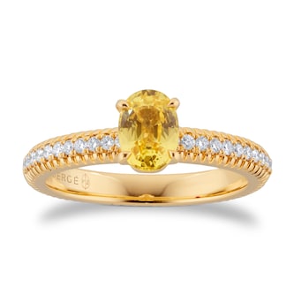 Fabergé Love By Faberge 18ct Yellow Gold Yellow Sapphire Fluted Ring with Diamond Shoulders